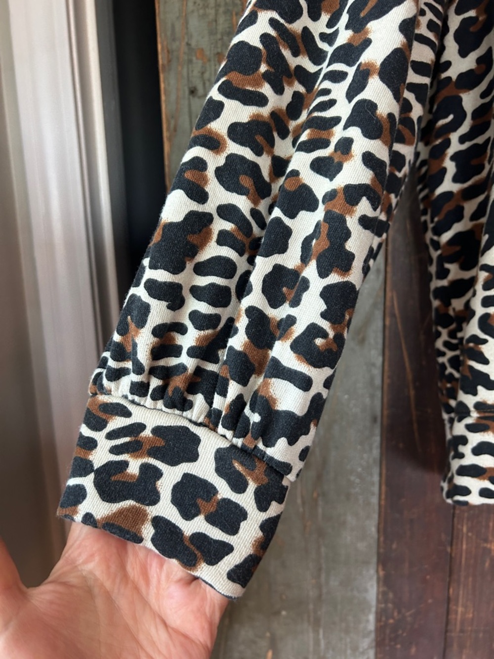 Leopard Print Hooded Sweatshirt - Brown/Black - Picture 2 of 9